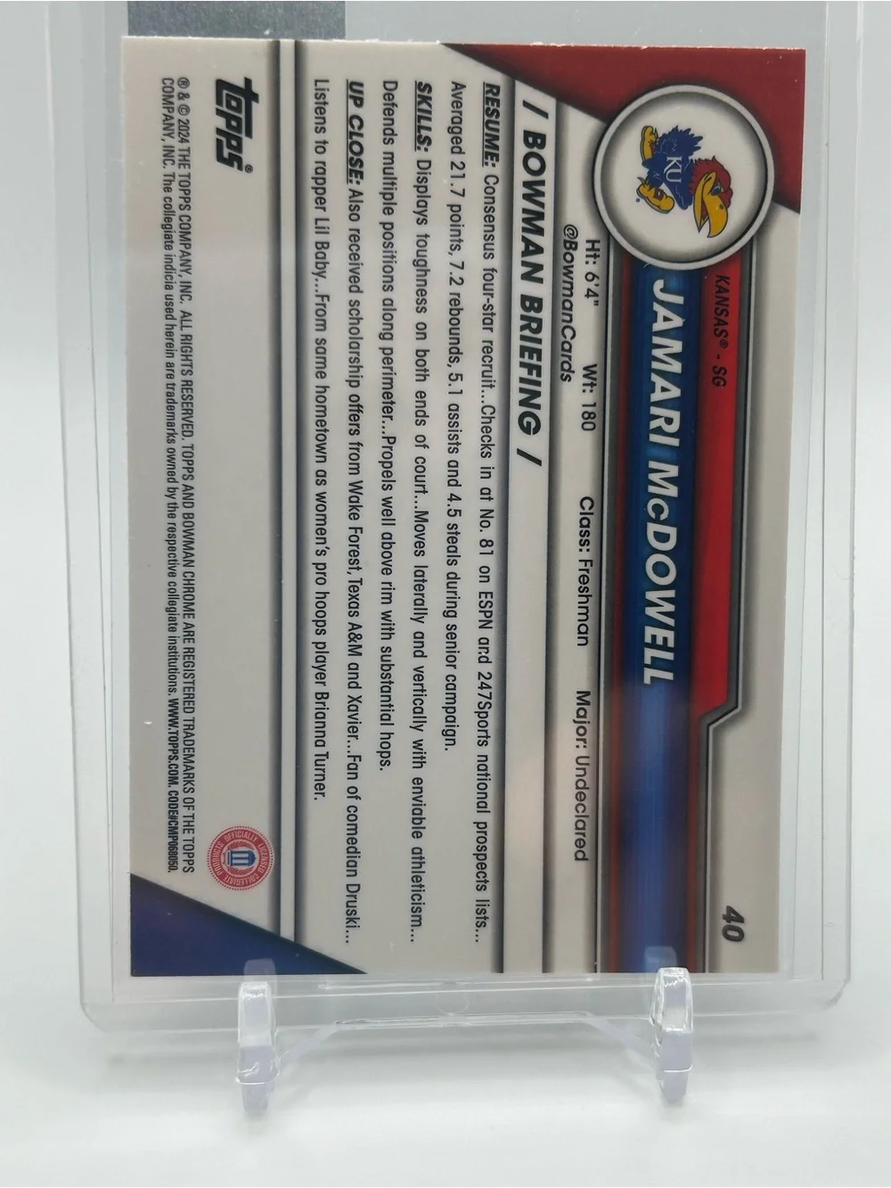 Jamari McDowell Kansas Basketball Card 🏀 1st Bowman
